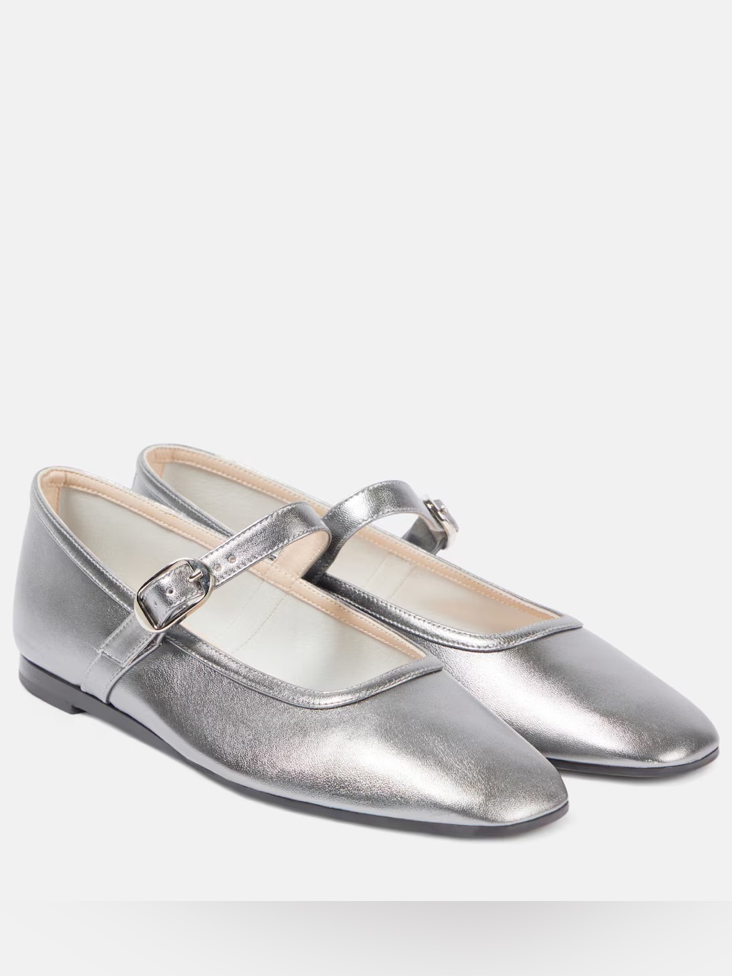Le Monde Beryl Metallic Silver Leather Mary Jane Flats Nwt Size 38.5 It